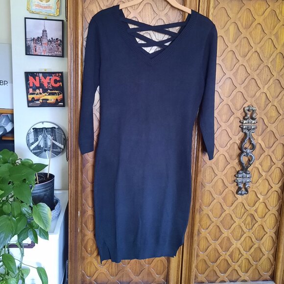 Moral Fiber Criss-Cross Tunic Knit Sweater Dress - Black, Size XS/Jr. M - Picture 13 of 13